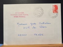 Code Postal, Lettre Avec Liberté De Gandon 2322  Et Frappe Rouge 67860 RHINAU - Lettres & Documents