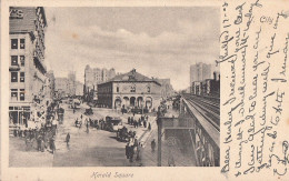 3821 - New York Herald Square - Tramway Railway Crowd - B&W PC - Animation - Undivided Back – Stamp Postmark 1908 - Places & Squares