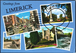 LIMERICK, MULTIPLE VIEWS, ARCHITECTURE, CARS, MONUMENT, PARK, IRELAND, POSTCARD - Limerick