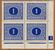 1928 - Doplatní - Definitivní Vydání - č. DL62 - čtyřblok - Deskové číslo - Unused Stamps