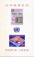 LIBERIA 1959, Opening Of The UNESCO-Palace In Paris, Superb 25 C. And 25 C. U/M Mint Never Hinged M/S, MAJOR VARIETY: IM - Liberia