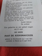 Doodsprentje Adolf De Keersmaecker / Sint Amands 7/5/1913 Ekeren 12/4/1975 - Religion & Esotérisme