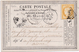 35957# CERES CARTE PRECURSEUR OR ORIGINE RURALE De CLAIRVIX Obl GC COMPIEGNE 22 FEVRIER 1875 T17 OISE FOLEMBRAY AISNE - Cartoline Precursori