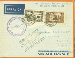 1er Service Aérien Oran Alger Par Air Afrique / 1ère Liaison Aérienne Postale Casablanca Orang Alger / Aéro Club Maroc - Aéreo
