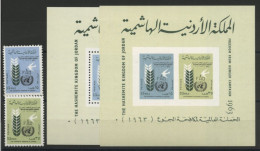 JORDANIE N° 373 + 374 + Bloc 3 (x2) NON DENTELE + DENTELE. Lutte Contre La Faim (Hunger). Neufs ** (MNH). TB - Jordania