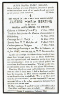 Doodsprentje  Zuster Meldert-Huldenberg-Oelegem : Zuster Maria Bertine ( Maria Augustina De Croes ) . - Religion & Esotérisme