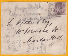 1888 - QV - Cover Front -  Paddington To Maida Hill - 1 Penny Franking - Charcoal Illustration At The Back - Postmark Collection