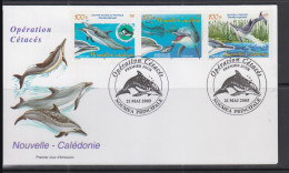 MARINE LIFE - NEW CALEDONIA - 2005 - DOPLHINS SET OF 3 ON ILLUSTRATED FDC  - Delfines