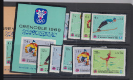 OLYMPICS- YEMEN KINGDOM - 1968 - GRENOBLE  OLYMPICS SET OF 10 + S/SHEETS (2) (Mic 454/63a + 59 And 61) - Inverno1968: Grenoble