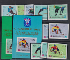 OLYMPICS- YEMEN KINGDOM - 1968 - GRENOBLE  OLYMPICS SET OF 10 + S/SHEETS (2)IMPERF  (Mic 454/63B + BL 60 And 61) - Inverno1968: Grenoble