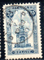 BELGIQUE BELGIE BELGIO BELGIUM 1919 PERRON OF LIEGE FOUNTAIN 25c USED OBLITERE' USATO - 1918 Rotes Kreuz