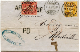 SUISSE - SBK 30 32 SUR LETTRE DE GENEVE POUR ALBERTVILLE + AFFT. INSUF. COMPLETEE AVEC 10C, 1872 - Brieven En Documenten