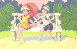 Girl With Umbrella And Boy In Summer Costumes, Pre 1940 - Scènes & Paysages