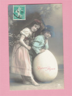 XB1187 JEUNE FILLE, ENFANT, GIRL FAMOUS MODEL LITTLE GRETE REINWALD & SISTER HANNI  WITH BIG EASTER EGG - Ritratti