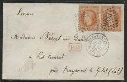 N° 31 Paire (déf. D'angle) Obl. GC 5083  C.à.d CONSTANTINOPLE 5/1/70 Sur Env. Pour La France. Voir Description - 1849-1876: Période Classique