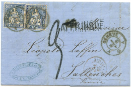 SUISSE - SBK 31  10CX2 SUR LETTRE DE GENEVE POUR SALLANCHES AFFR. INSUF. + TAXE 3, 1867 - Storia Postale
