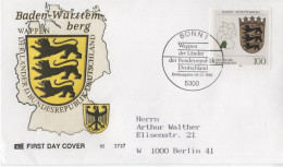 Germany Deutschland 1992 FDC Wappen Der Lander, Baden-Wurttemberg, Canceled In Bonn - 1991-2000