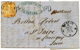 SUISSE - SBK 32  20C SUR LETTRE FRONTALIERE DE GENEVE POUR SAINT JEOIRE, 1863 - Brieven En Documenten