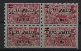 WALLIS ET FUTUNA - 1924-27 - N°YT. 30 - 25c Sur 2f Carmin - Bloc De 4 - Neuf Luxe ** / MNH / Postfrisch - Neufs