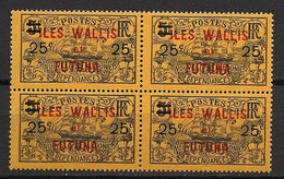 WALLIS ET FUTUNA - 1924-27 - N°YT. 31 - 25c Sur 5f Noir Sur Orange - Bloc De 4 - Neuf Luxe ** / MNH / Postfrisch - Nuevos