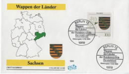 Germany Deutschland 1994 FDC Wappen Der Lander, Sachsen, Canceled In Berlin - 1991-2000