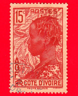 COSTA D'AVORIO - AOF - Usato - 1936 - Donna Baoule - Caffè - 15 - Used Stamps
