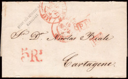 Murcia - Prefilatelia - Cartagena - 1841 - Carta Con Salida Marsella A Cartagena Por Vapor "Mercurio" + Porteo "5R" + - ...-1850 Prefilatelia