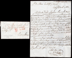 Murcia - Prefilatelia - Lorca PE 4R - 1830 - Carta Fechada En "Cuebas" A Barcelona + Porteo "9" - ...-1850 Prephilately