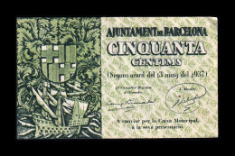 España Spain Billete Local Guerra Civil Barcelona 50 Céntimos 1937 Ebc Xf - Andere & Zonder Classificatie