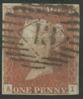 GB QV 1 D Redbrown Unplated (AI) Four Margins, VFU London Numeral „13“ - Used Stamps