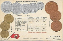 CPA La Tunisie Monnaie Et Pavillon National - Monnaies (représentations)