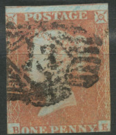 GB QV 1 D Redbrown Unplated (BE) 1 Margin, Against The Postal Regulations This Stamp Was Cancelled Twice: One Time With - Used Stamps