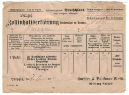 Zollinhaltserklärung Koehler & Volckmar Leipzig 1919 > Trondheim Norwegen - Paket Bücher 5 KG Mit Paketkarte Perfin - Autres & Non Classés