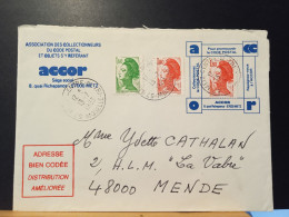 Code Postal. Liberté De Gandon 2219 Et 2220 Sur Lettre Avec Porte-timbre ACCOR Et Frappe Rouge - Cartas & Documentos
