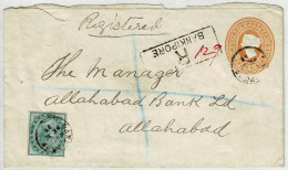 Indien / India 1893, Ganzsachen-Brief / Stationery Einschreiben / Registered Bankipore - Allahabad - 1882-1901 Empire