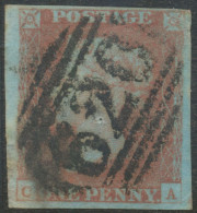 GB QV 1 D Redbrown, Blue Paper, Unplated (CA) 4 Margins, FU (pinhole) With Numeral „620“ (PLYMOUTH) - Oblitérés