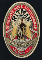 Ancienne étiquette Alcool  Schiedammer  Gentleman  T H Ritman & Cie  Distillateur à Leiden Hollande - Alcohols & Spirits