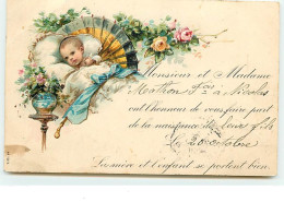 Carte Gaufrée - Monsieur Et Madame ... Ont L'honneur De Vous Faire Part De La Naissance De Leur Fils  - Bébé - Geburt