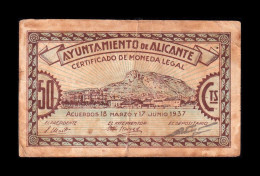 España Spain Billete Local Guerra Civil Alicante 50 Céntimos 1937 Bc F - Andere & Zonder Classificatie