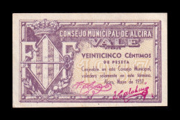 España Spain Billete Local Guerra Civil Alcira 25 Céntimos 1937 Sc- AUnc - Andere & Zonder Classificatie