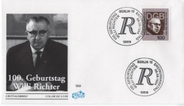 Germany Deutschland 1994 FDC Willi Richter, German Politician Politiker, Canceled In Berlin - 1991-2000