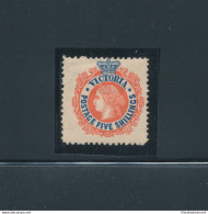 1867-81 Victoria - Australia - 5 Scellini Blu Scuro E Rosso - Stanley Gibbons N. 148 - MH* - Autres & Non Classés