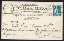 Postal Circulado Lisboa 1915. Stamp 1c Ceres. Postcard Lisbon 1915. World War. Stamp 1c Ceres.Scythe. Agriculture. Wheat - Lettres & Documents
