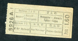 Ticket Billet Des Tramways De Bordeaux "Tramway Bordeaux - Pessac - Gradignan - Gazinet-Cestas - 1.60" - Europa