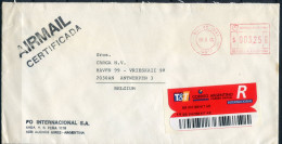1995/96 2 Registered Covers From PO INTERNACIONAL SA Buenos Aires To Antwerpen - Nice Red Machine Cancellation  - Certif - Cartas & Documentos