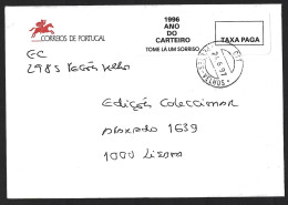 Correios Letter With Obliteration Alhos Vedros 1997. Label '1996 Year Of Postman - Have A Smile'.Etiqueta '1996 Ano Cart - Lettres & Documents