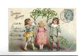 CPA (en Relief)   TROIS ENFANTS  TENANT BRANCHES, SOUVENIR AFFECTUEUX En 1906! - Scènes & Paysages