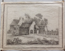 Ancien Dessin Fusain XIXè Ferme Paysage. Style étonnant à Identifier - Dessins