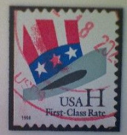 United States, Scott #3268, Used(o),1998, Uncle Sam Hat, (33¢), Black, Red, White, And Blue - Used Stamps