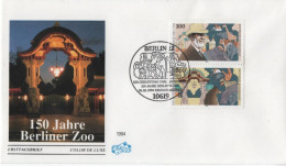 Germany Deutschland 1994 FDC 150 Jahre Berliner Zoo, Elephant Tiger Bear Zebra Bird Birds Giraffe Monkey Rhino, Berlin - 1991-2000